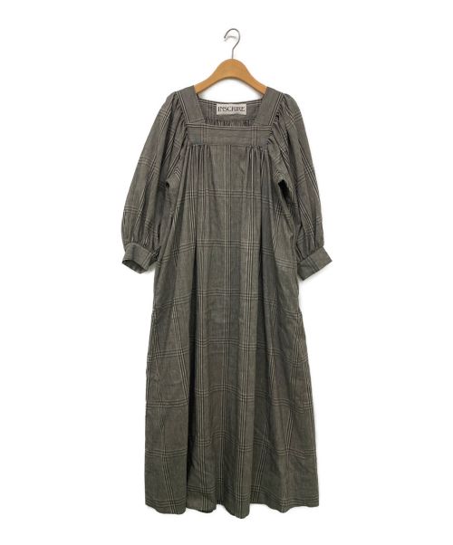 INSCRIRE（アンスクリア）INSCRIRE (アンスクリア) グレンプレインドバルーンスリーブドレス グレー サイズ:38の古着・服飾アイテム