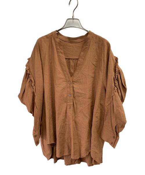COEL（コエル）COEL (コエル) フレンチリネンバックギャザーブラウスシャツ ブラウン サイズ:FREEの古着・服飾アイテム