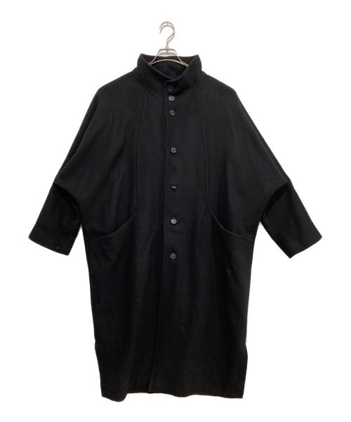 BASISBROEK（バージスブルック）BASISBROEK (バージスブルック) メルトン ウール スタンドカラー ロングコート ブラック サイズ:3の古着・服飾アイテム
