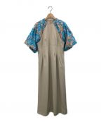 MURRALミューラル）の古着「Flower quartz jacquard sleeve dress」｜ベージュ×ブルー