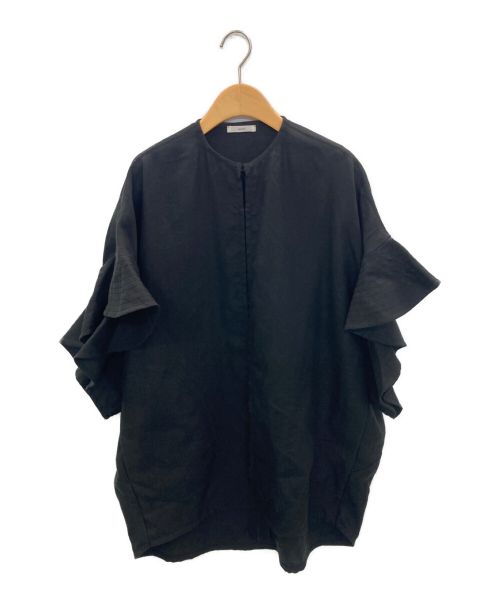 YORI（ヨリ）yori (ヨリ) ステッチリネンフリルジレ ブラック サイズ:Fの古着・服飾アイテム
