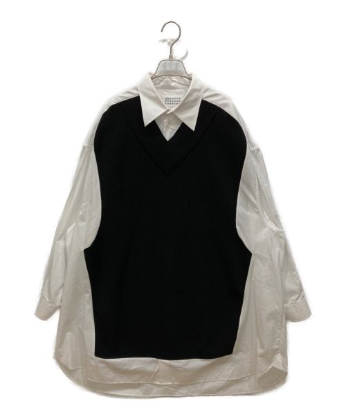 Maison Margiela（メゾンマルジェラ）Maison Margiela (メゾンマルジェラ) Spliced ニット シャツ ドレス  S51DL0356 S44720 ホワイト×ブラック サイズ:XSの古着・服飾アイテム