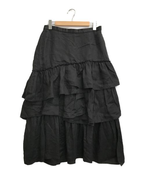 R（アール）R (アール) リネンツイル スカート ブラック サイズ:46の古着・服飾アイテム