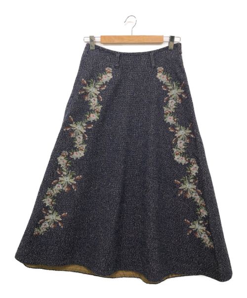 45R（フォーティーファイブアール）45R (フォーティーファイブアール) ニコミコツイードのお花スカート（インディゴ） ネイビー サイズ:2の古着・服飾アイテム