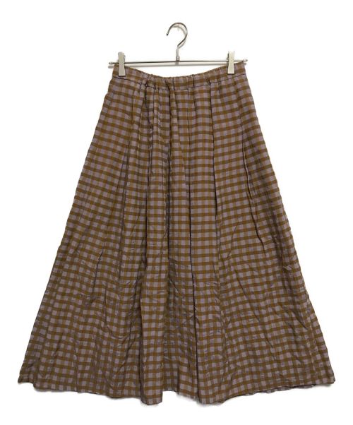 IENA（イエナ）IENA (イエナ) ギンガムギャザースカート パープル×ブラウン サイズ:SIZE 38の古着・服飾アイテム