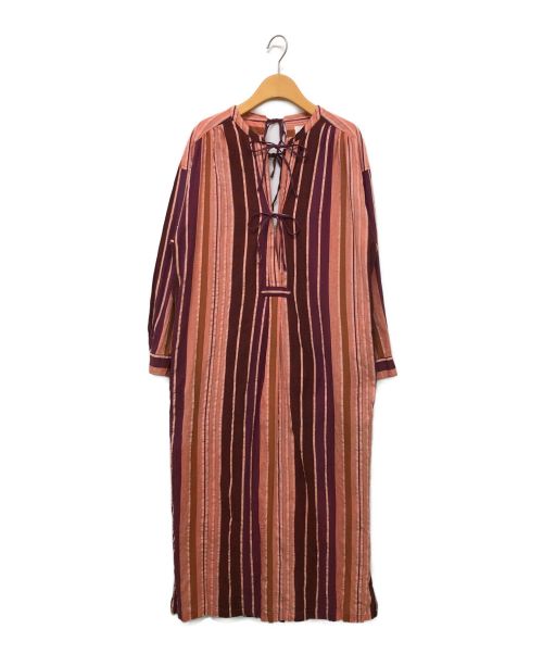 sara mallika（サラマリカ）sara mallika (サラマリカ) Cotton Stripe Back Ribbon Kaftan Dress ピンク サイズ:-の古着・服飾アイテム