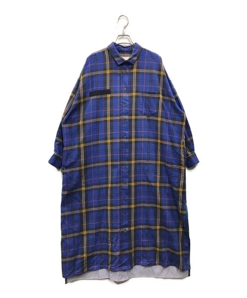 F/CE.（エフシーイー）F/CE. (エフシーイー) SWITCHING CHECK LONG SHIRT チェックロングシャツ ブルー サイズ:Fの古着・服飾アイテム