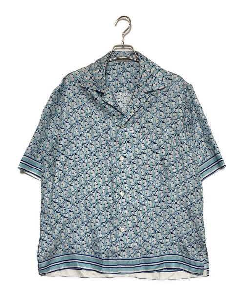 DIOR HOMME（ディオール オム）DIOR HOMME (ディオール オム) オブリーク ピクセル シルクツイル ハワイアンシャツ ブルー×ホワイト サイズ:39の古着・服飾アイテム