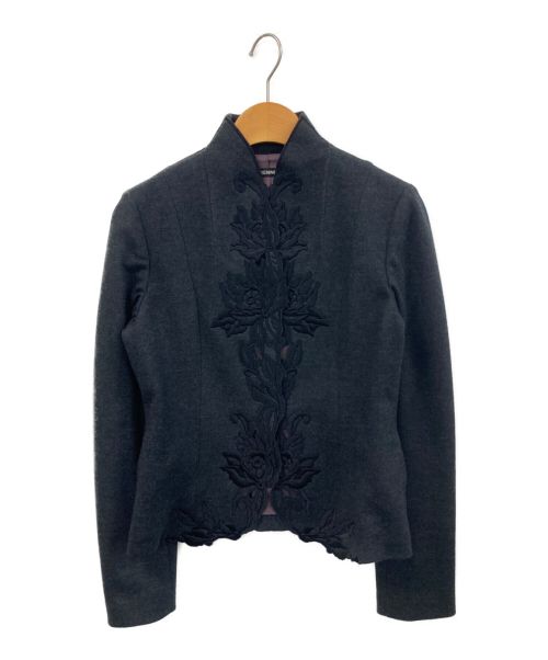 VIVIENNE TAM（ヴィヴィアンタム）VIVIENNE TAM (ヴィヴィアンタム) 刺繍ノーカラージャケット グレーの古着・服飾アイテム