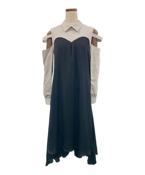 hazama（ハザマ）hazama (ハザマ) シャツとドレスの二重奏 ベージュ×ブラック サイズ:Sの古着・服飾アイテム