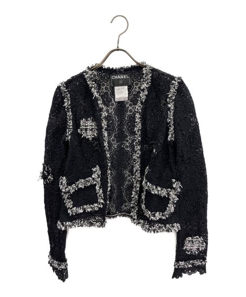 CHANEL（シャネル）CHANEL (シャネル) Camellia Lace Jacket ブラック×ホワイト サイズ:34の古着・服飾アイテム