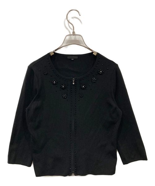 TO BE CHIC（トゥービーシック）TO BE CHIC (トゥービーシック) 装飾ノーカラーニットジャケット ブラック サイズ:40の古着・服飾アイテム
