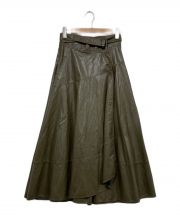 MAISON SPECIAL（メゾンスペシャル）の古着「ヴィーガンレザーアシンメトリースカート」｜カーキ