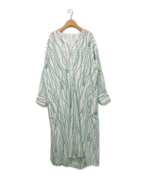 IRENE（アイレネ）IRENE (アイレネ) Line Drawing Print Shirt Dress ホワイト×グリーン サイズ:36の古着・服飾アイテム