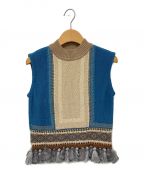 Mame Kurogouchiマメクロゴウチ）の古着「Ethnic Pattern Sleeveless Fringe Knit」｜ブルー