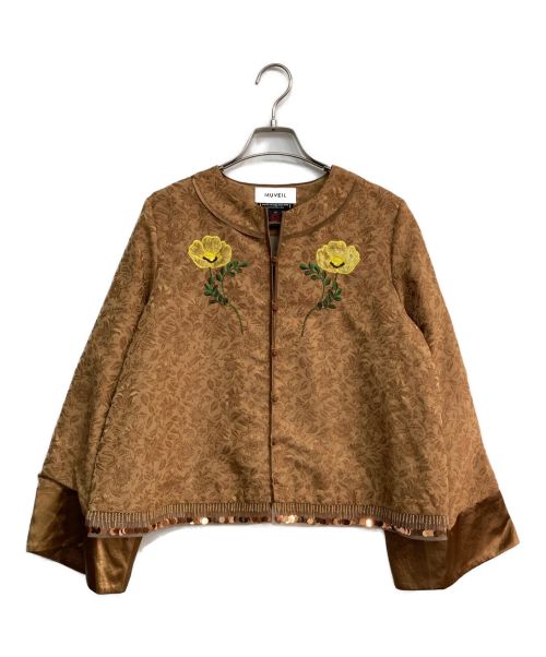 MUVEIL（ミュベール）MUVEIL (ミュベール) ノーカラージャガードジャケット ブラウン サイズ:38 未使用品の古着・服飾アイテム