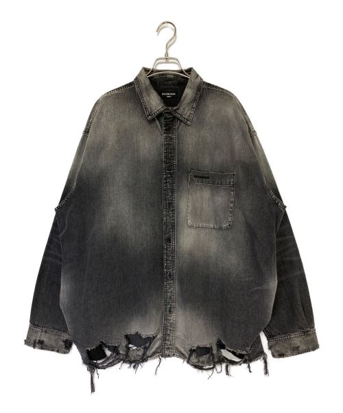 BALENCIAGA（バレンシアガ）BALENCIAGA (バレンシアガ) Distressed Denim Overshirt ブラック サイズ:XSの古着・服飾アイテム