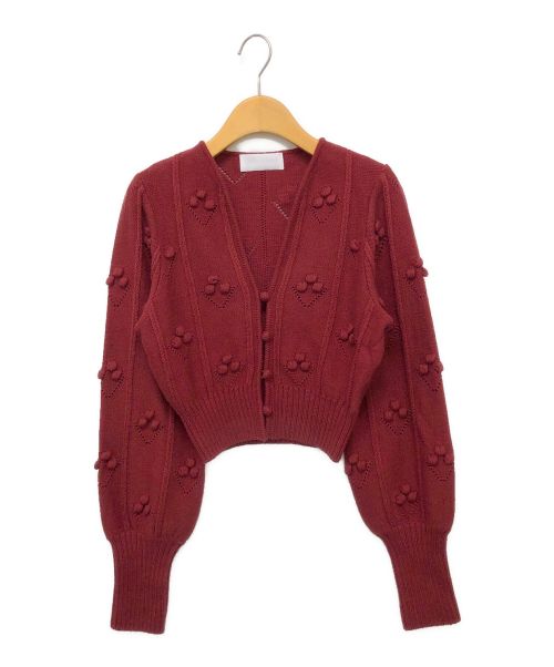 Mame Kurogouchi（マメクロゴウチ）mame kurogouchi (マメクロゴウチ) Bubble Pattern Cropped Knitted Cardigan レッド サイズ:2の古着・服飾アイテム