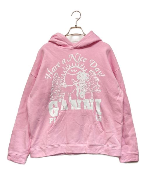 GANNI（ガニー）Ganni (ガニー) Logo Print Hoodie ピンク サイズ:SIZE S/Mの古着・服飾アイテム