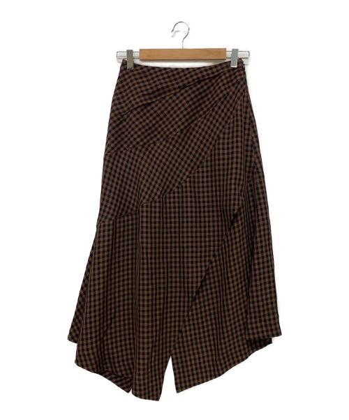 AKIRA NAKA（アキラナカ）AKIRA NAKA (アキラナカ) アシンメトリーチェックスカート ブラウン サイズ:1の古着・服飾アイテム
