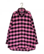 BALENCIAGAバレンシアガ）の古着「オーバーサイズチェックネルシャツ」｜ピンク×ブラック