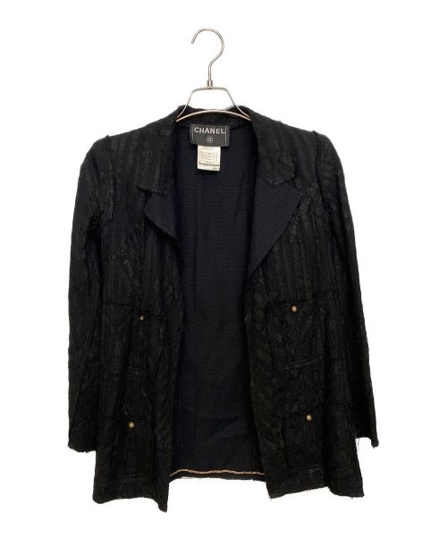 CHANEL（シャネル）CHANEL (シャネル) オープンカラーシャギージャケット ブラック サイズ:34の古着・服飾アイテム