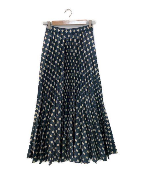 UN3D.（アンスリード）UN3D. (アンスリード) オリガミプリーツスカート グリーン×アイボリー サイズ:36の古着・服飾アイテム