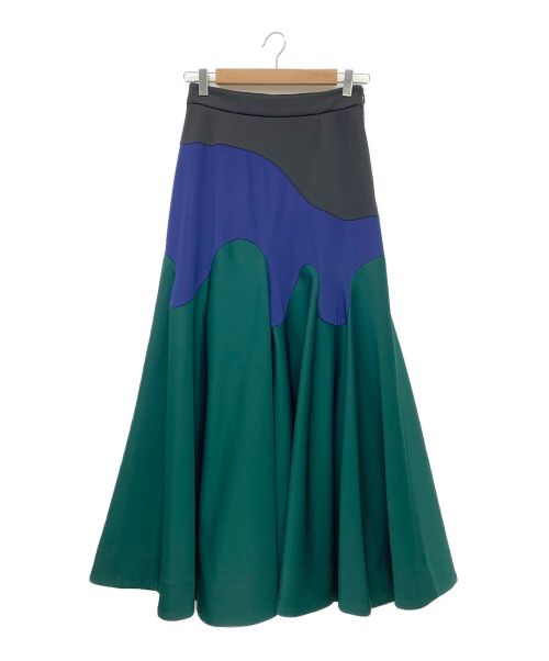 UN3D.（アンスリード）UN3D. (アンスリード) コンストラクティブウェーブスカート ブラック×グリーン サイズ:38の古着・服飾アイテム