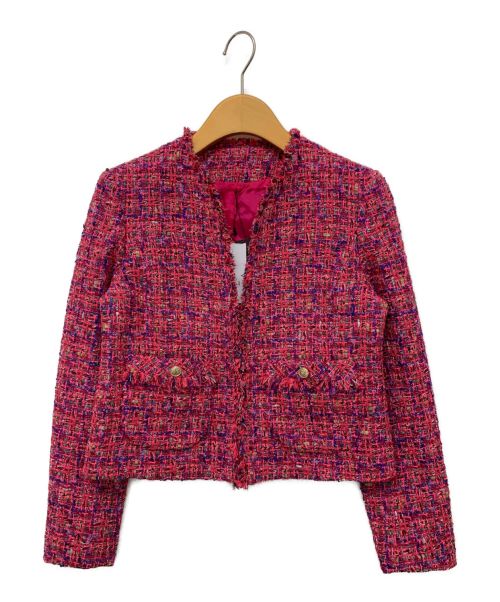 ANAYI（アナイ）ANAYI (アナイ) ネオンツイードノーカラー ジャケット ピンク サイズ:34の古着・服飾アイテム