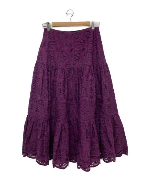 DRAWER（ドゥロワー）DRAWER (ドゥロワー) コットンエンブロダイリーギャザースカート パープル サイズ:36の古着・服飾アイテム