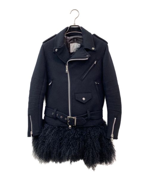 sacai（サカイ）sacai (サカイ) ファーレイヤードライダースジャケット ブラック サイズ:1の古着・服飾アイテム