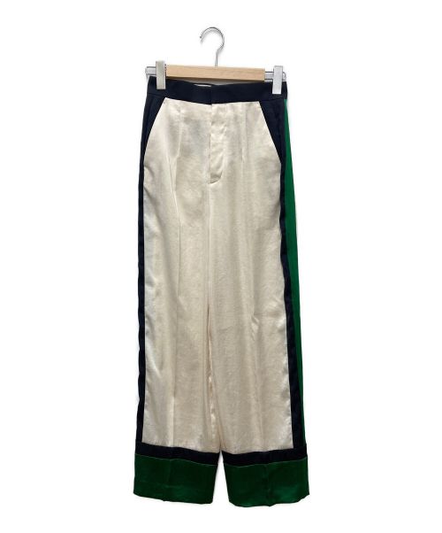 ENFOLD（エンフォルド）ENFOLD (エンフォルド) ヴィンテージサテン カラーブロックスラックス オフホワイト サイズ:36の古着・服飾アイテム