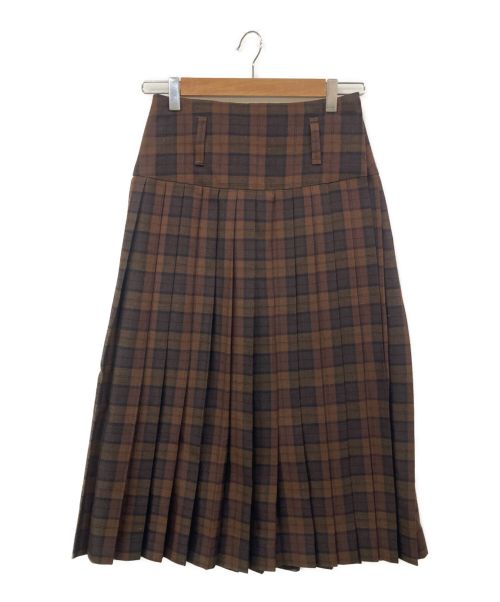 MARGARET HOWELL（マーガレットハウエル）MARGARET HOWELL (マーガレットハウエル) CHECK WOOL LINEN スカート ブラウン サイズ:1の古着・服飾アイテム