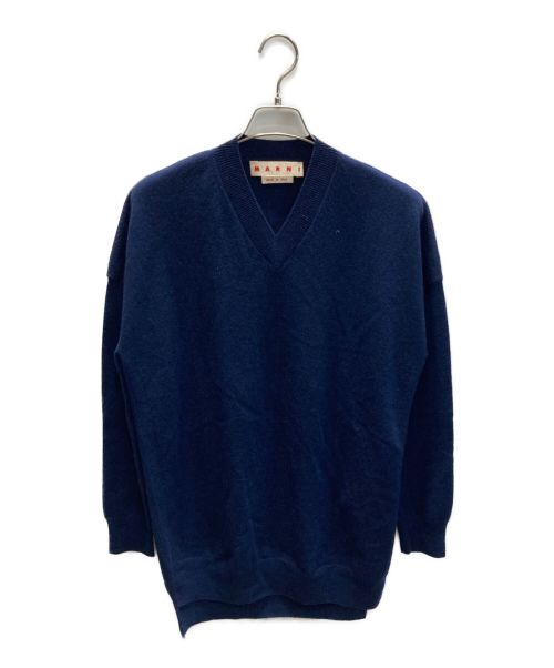 MARNI（マルニ）MARNI (マルニ) ロゴ カシミア Vネック ロングセーター ネイビー サイズ:36の古着・服飾アイテム