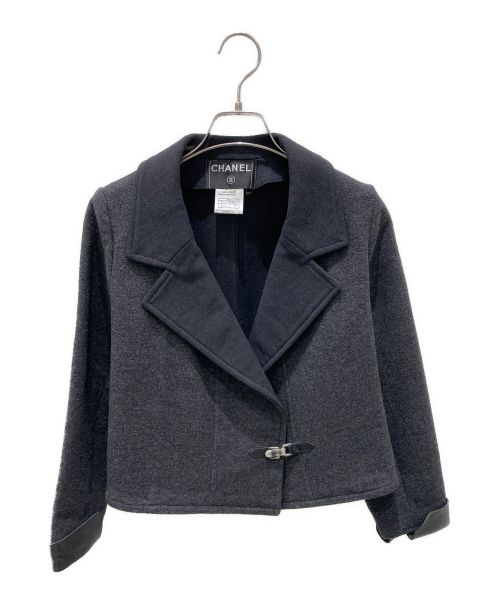 CHANEL（シャネル）CHANEL (シャネル) ウール混クロップドジャケット チャコールグレー サイズ:34の古着・服飾アイテム
