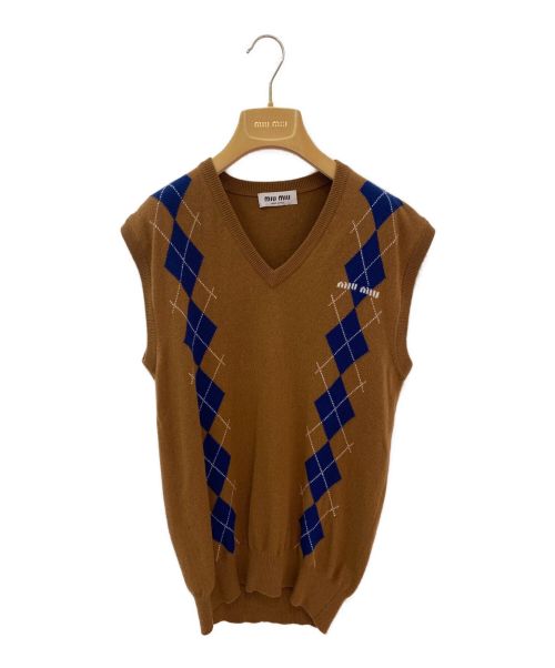 MIU MIU（ミュウミュウ）MIU MIU (ミュウミュウ) Caramel Intarsia Cashmere Vest ブラウン サイズ:38の古着・服飾アイテム