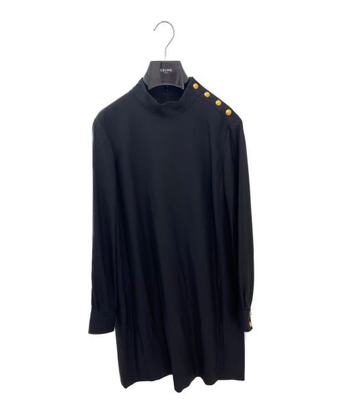 CELINE（セリーヌ）CELINE (セリーヌ) ハイネックボタンドレス ブラック サイズ:42の古着・服飾アイテム