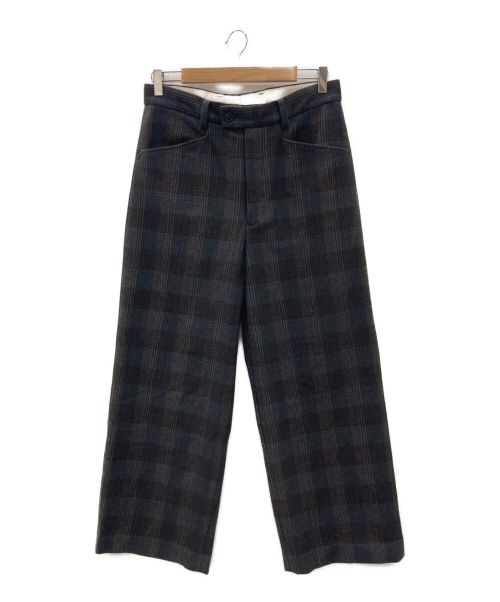 URU（ウル）URU (ウル) WOOL CHECK WIDE PANTS ブラウン×グレー サイズ:1の古着・服飾アイテム