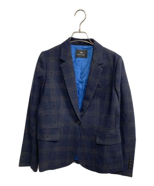 PS Paul Smith（ＰＳポールスミス）PS Paul Smith (ＰＳポールスミス) フロックオンチェックテーラリング ジャケット ネイビー サイズ:40の古着・服飾アイテム