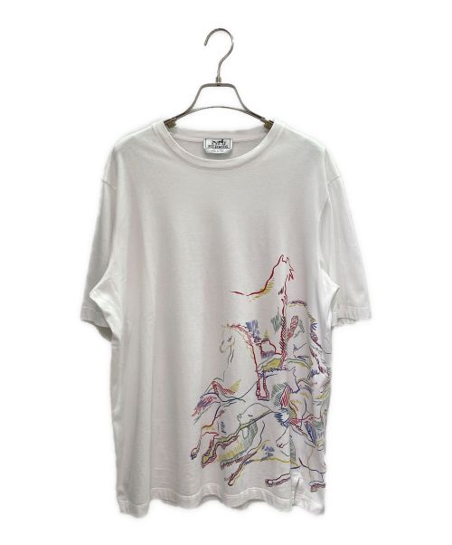 HERMES（エルメス）HERMES (エルメス) カヴァルカード ホースプリント Tシャツ ホワイト サイズ:Mの古着・服飾アイテム