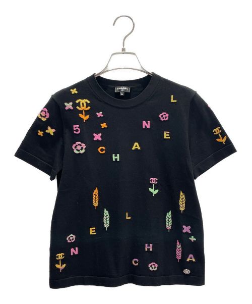 CHANEL（シャネル）CHANEL (シャネル) Multi-Logo Knit T-Shirt ブラック サイズ:36の古着・服飾アイテム