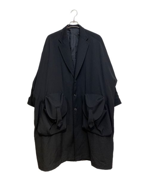 B Yohji Yamamoto（ビーヨウジヤマモト）B Yohji Yamamoto (ビーヨウジヤマモト) ポケットデザインウールギャバジンコート ブラック サイズ:1の古着・服飾アイテム