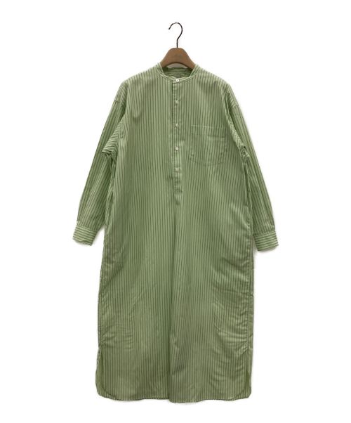 leno（リノ）leno (リノ) BAND COLLAR PULLOVER DRESS STRIPE グリーンの古着・服飾アイテム