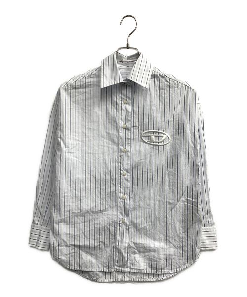 DIESEL（ディーゼル）DIESEL (ディーゼル) ロゴ刺繍シャツ ホワイト×ブルー サイズ:SIZE 36の古着・服飾アイテム