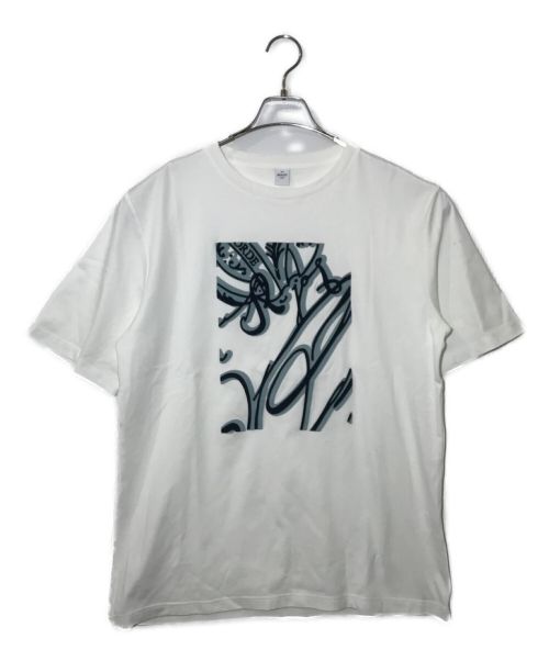 Berluti（ベルルッティ）Berluti (ベルルッティ) スエードエフェクト フレーム スクリット Tシャツ ホワイト×ネイビー サイズ:Mの古着・服飾アイテム