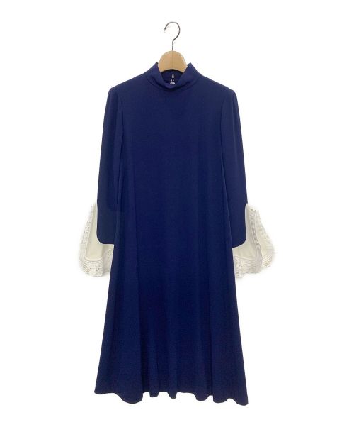 Mame Kurogouchi（マメクロゴウチ）Mame Kurogouchi (マメクロゴウチ) Lace Cuffs A-Line High NECK Dress ネイビー サイズ:2の古着・服飾アイテム