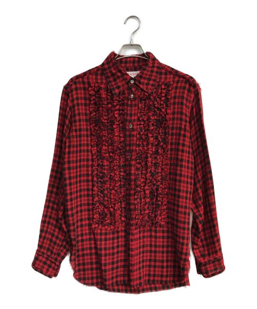 masu（エムエーエスユー）masu (エムエーエスユー) Grunge Plaid Shirts　MMSS-SH0123　チェックシャツ　フリル レッド×ブラック サイズ:44の古着・服飾アイテム