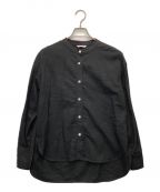 YONFAヨンファ）の古着「コットンリネンノーカラーシャツ」｜ブラック