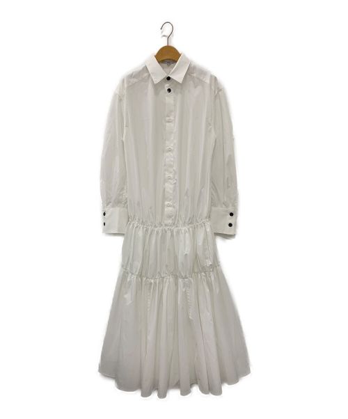 UN3D.（アンスリード）UN3D. (アンスリード) ローギャザーフレアシャツワンピース ホワイト サイズ:36の古着・服飾アイテム