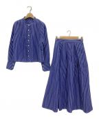 R-ISMリズム）の古着「ストライプオープンスリーブシャツ&タックボリュームスカート」｜ブルー